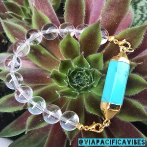 Clear Crystal Quartz & Turquoise Bracelet